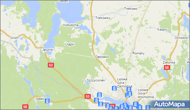 mapa Dębówko gmina Szczytno, Dębówko gmina Szczytno na mapie Targeo