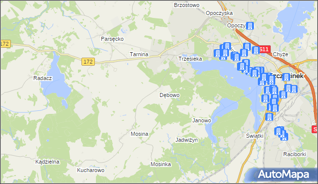 mapa Dębowo gmina Szczecinek, Dębowo gmina Szczecinek na mapie Targeo