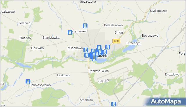 mapa Debrzno, Debrzno na mapie Targeo