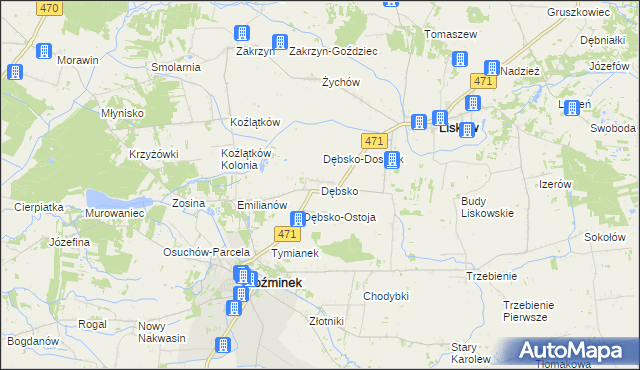 mapa Dębsko gmina Koźminek, Dębsko gmina Koźminek na mapie Targeo