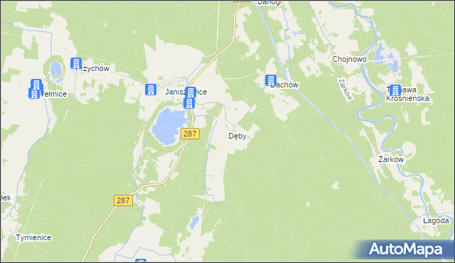 mapa Dęby gmina Bobrowice, Dęby gmina Bobrowice na mapie Targeo