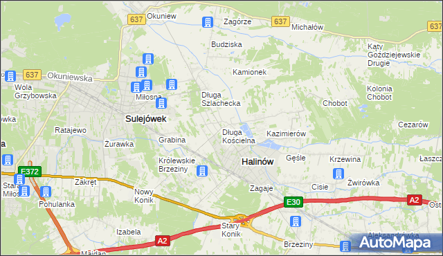mapa Długa Kościelna, Długa Kościelna na mapie Targeo