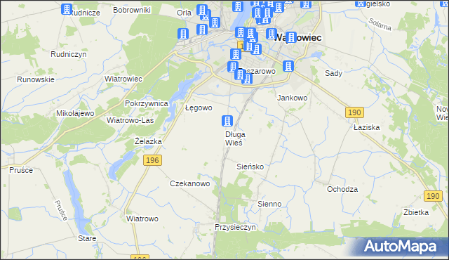 mapa Długa Wieś gmina Wągrowiec, Długa Wieś gmina Wągrowiec na mapie Targeo