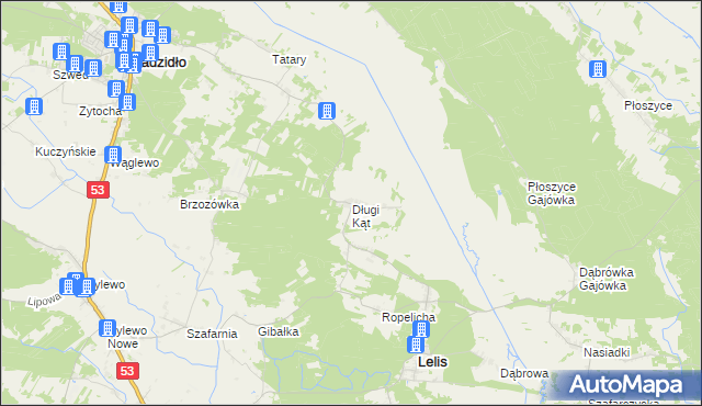 mapa Długi Kąt gmina Lelis, Długi Kąt gmina Lelis na mapie Targeo