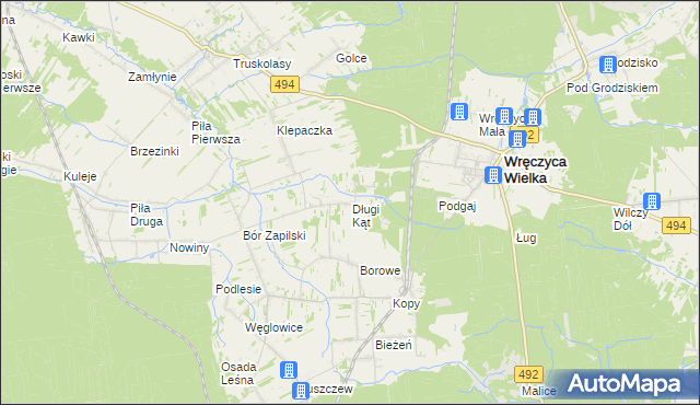 mapa Długi Kąt gmina Wręczyca Wielka, Długi Kąt gmina Wręczyca Wielka na mapie Targeo