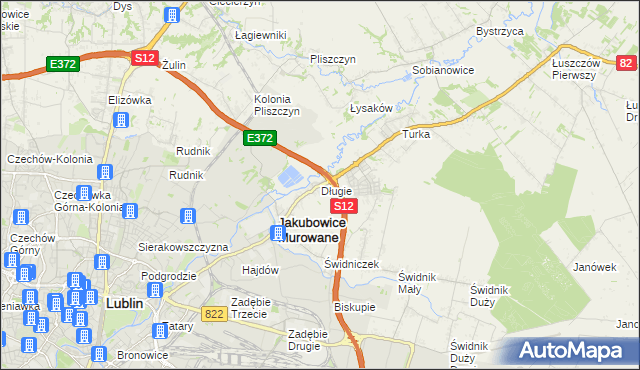 mapa Długie gmina Wólka, Długie gmina Wólka na mapie Targeo