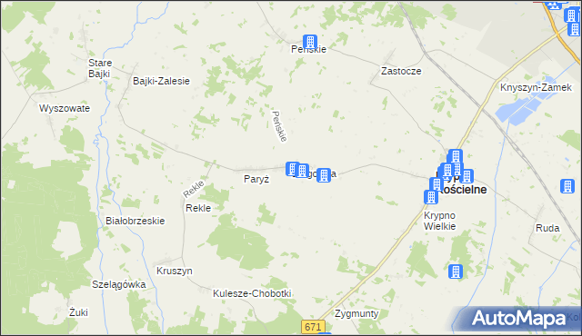 mapa Długołęka gmina Krypno, Długołęka gmina Krypno na mapie Targeo