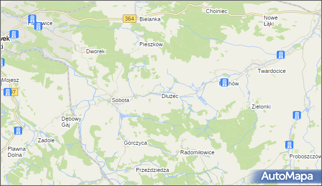 mapa Dłużec gmina Lwówek Śląski, Dłużec gmina Lwówek Śląski na mapie Targeo