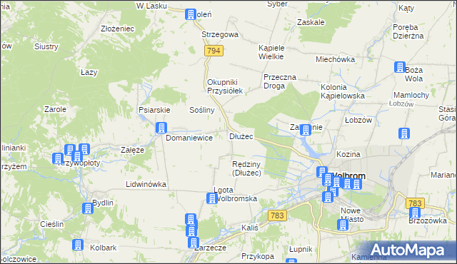 mapa Dłużec gmina Wolbrom, Dłużec gmina Wolbrom na mapie Targeo