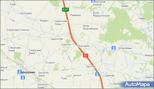 mapa Dłużniewo gmina Baboszewo, Dłużniewo gmina Baboszewo na mapie Targeo