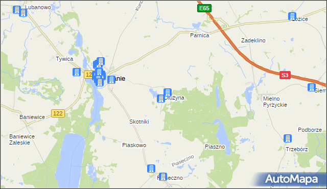 mapa Dłużyna gmina Banie, Dłużyna gmina Banie na mapie Targeo