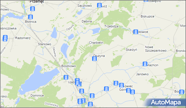 mapa Dłużyna gmina Włoszakowice, Dłużyna gmina Włoszakowice na mapie Targeo