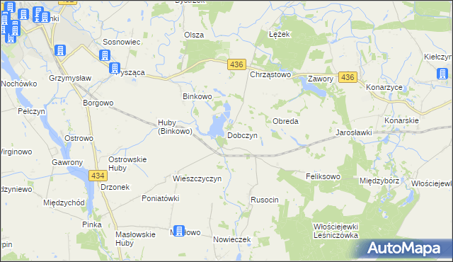 mapa Dobczyn gmina Śrem, Dobczyn gmina Śrem na mapie Targeo