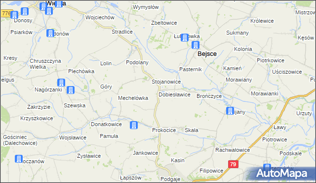 mapa Dobiesławice gmina Bejsce, Dobiesławice gmina Bejsce na mapie Targeo