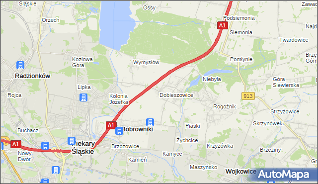 mapa Dobieszowice gmina Bobrowniki, Dobieszowice gmina Bobrowniki na mapie Targeo