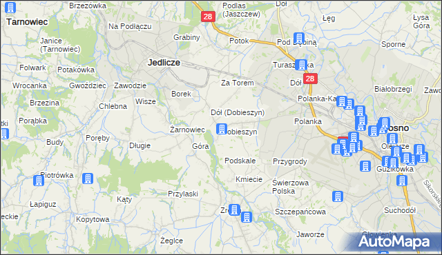 mapa Dobieszyn gmina Jedlicze, Dobieszyn gmina Jedlicze na mapie Targeo