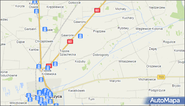 mapa Dobrogosty gmina Łęczyca, Dobrogosty gmina Łęczyca na mapie Targeo
