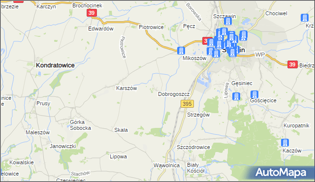 mapa Dobrogoszcz gmina Strzelin, Dobrogoszcz gmina Strzelin na mapie Targeo