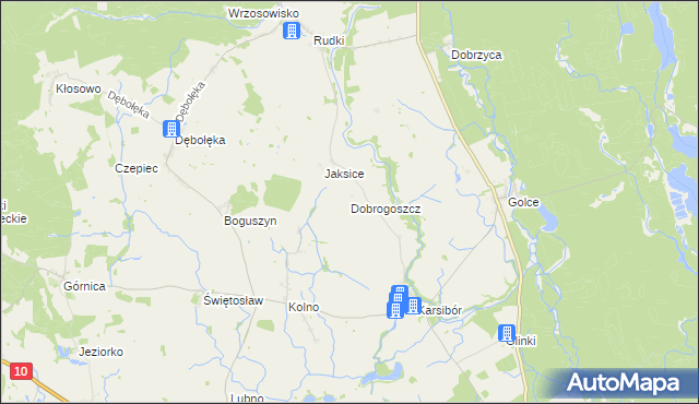 mapa Dobrogoszcz gmina Wałcz, Dobrogoszcz gmina Wałcz na mapie Targeo