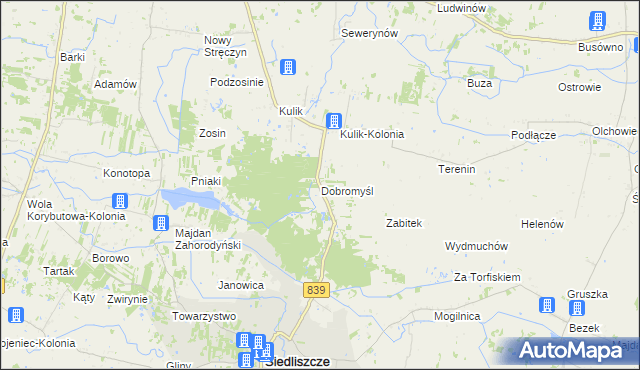 mapa Dobromyśl gmina Siedliszcze, Dobromyśl gmina Siedliszcze na mapie Targeo