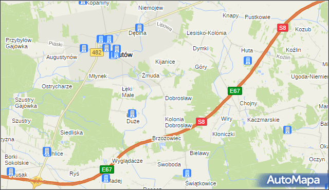 mapa Dobrosław gmina Lututów, Dobrosław gmina Lututów na mapie Targeo