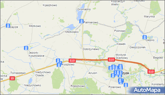 mapa Dobrzyniewo, Dobrzyniewo na mapie Targeo