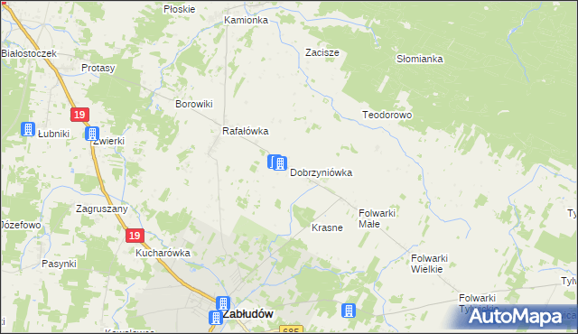 mapa Dobrzyniówka gmina Zabłudów, Dobrzyniówka gmina Zabłudów na mapie Targeo