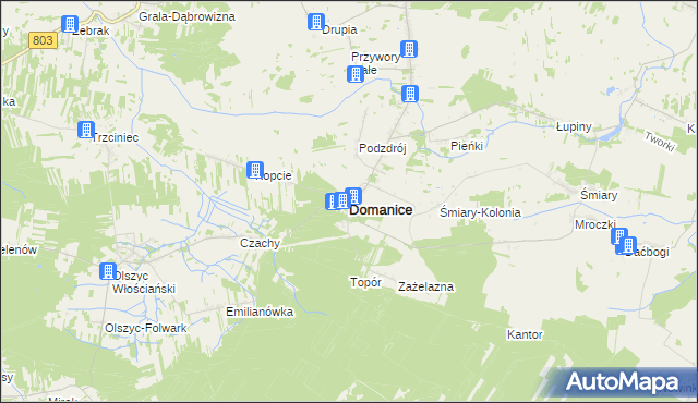 mapa Domanice powiat siedlecki, Domanice powiat siedlecki na mapie Targeo