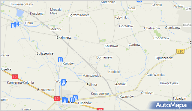 mapa Domaniew gmina Błaszki, Domaniew gmina Błaszki na mapie Targeo