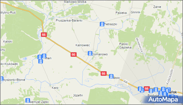 mapa Domanowo gmina Brańsk, Domanowo gmina Brańsk na mapie Targeo