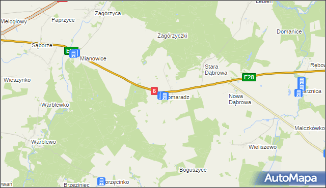 mapa Domaradz gmina Damnica, Domaradz gmina Damnica na mapie Targeo