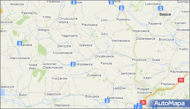 mapa Donatkowice, Donatkowice na mapie Targeo