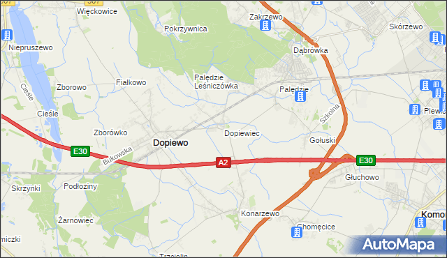 mapa Dopiewiec, Dopiewiec na mapie Targeo