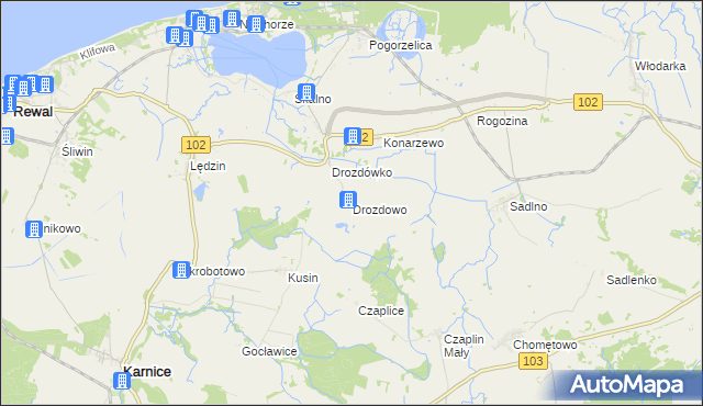 mapa Drozdowo gmina Karnice, Drozdowo gmina Karnice na mapie Targeo