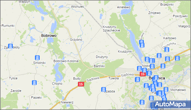 mapa Drużyny gmina Bobrowo, Drużyny gmina Bobrowo na mapie Targeo