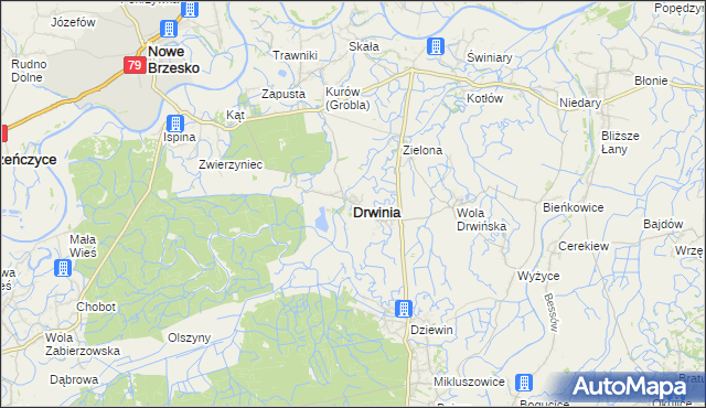 mapa Drwinia powiat bocheński, Drwinia powiat bocheński na mapie Targeo