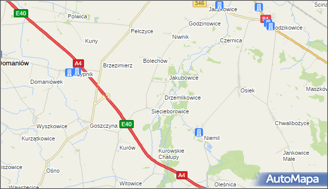 mapa Drzemlikowice, Drzemlikowice na mapie Targeo