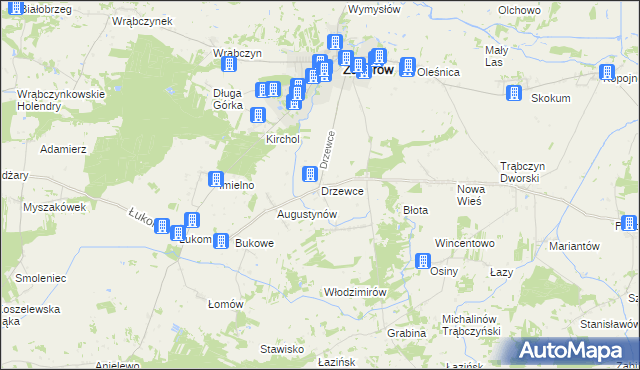 mapa Drzewce gmina Zagórów, Drzewce gmina Zagórów na mapie Targeo