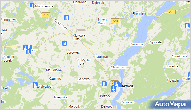 mapa Dubowo gmina Stężyca, Dubowo gmina Stężyca na mapie Targeo