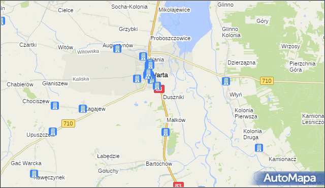 mapa Duszniki gmina Warta, Duszniki gmina Warta na mapie Targeo