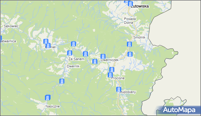 mapa Dwerniczek, Dwerniczek na mapie Targeo