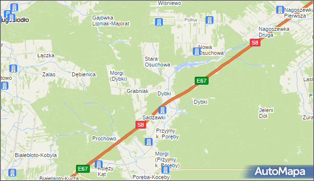 mapa Dybki gmina Ostrów Mazowiecka, Dybki gmina Ostrów Mazowiecka na mapie Targeo