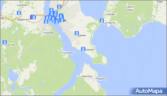 mapa Dybowo gmina Mikołajki, Dybowo gmina Mikołajki na mapie Targeo