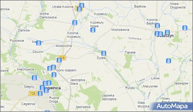 mapa Dylew gmina Mogielnica, Dylew gmina Mogielnica na mapie Targeo