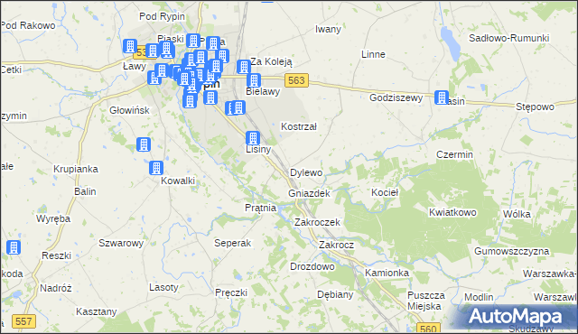 mapa Dylewo gmina Rypin, Dylewo gmina Rypin na mapie Targeo