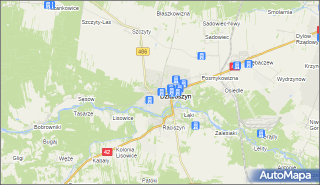 mapa Działoszyn powiat pajęczański, Działoszyn powiat pajęczański na mapie Targeo