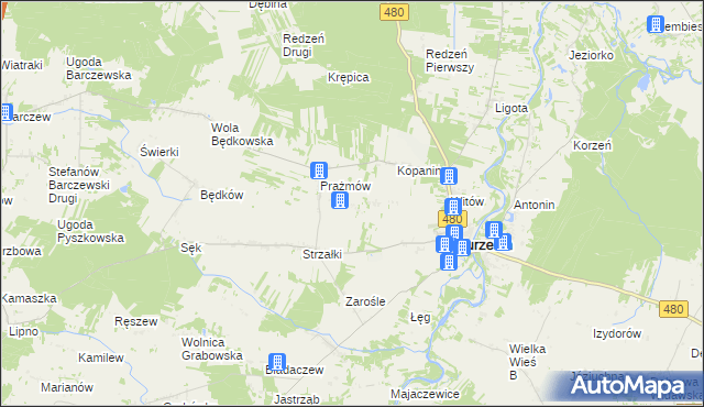 mapa Działy gmina Burzenin, Działy gmina Burzenin na mapie Targeo