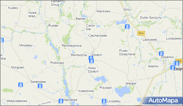 mapa Działyń gmina Zbójno, Działyń gmina Zbójno na mapie Targeo