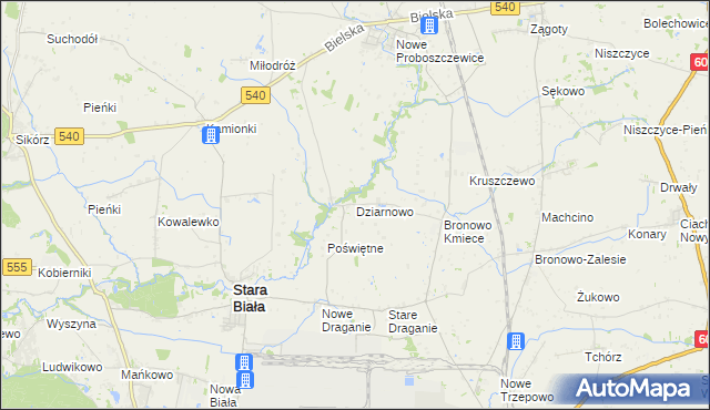 mapa Dziarnowo gmina Stara Biała, Dziarnowo gmina Stara Biała na mapie Targeo