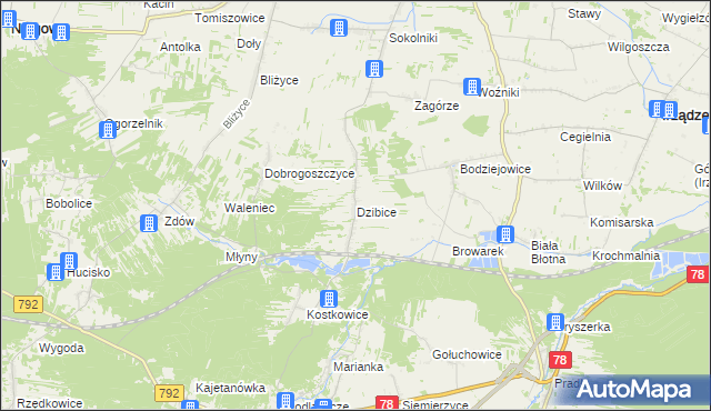 mapa Dzibice, Dzibice na mapie Targeo